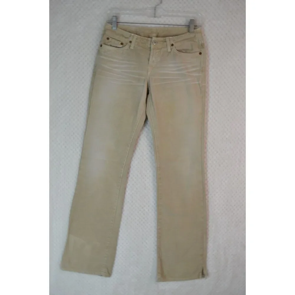 Lucky Brand Dungarees Wonder Jeans Women's 0/25 Long Length Tan Distressed Jeans